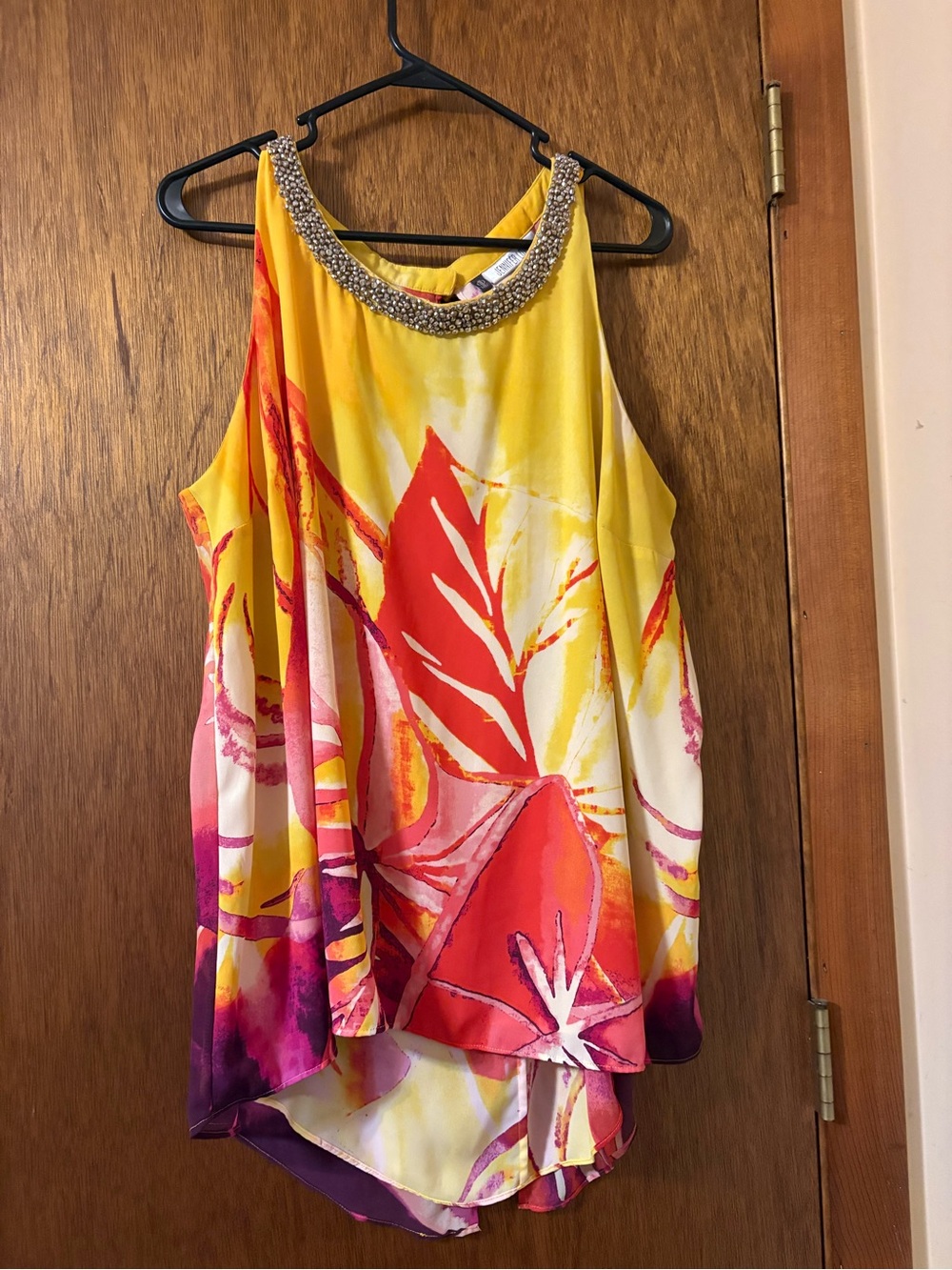 Jennifer Lopez Yellow Pink Purple Beaded-Neck Floral Camisole